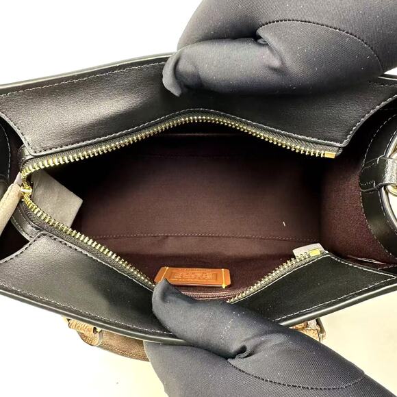 Coach Maggie Small Tote Bag In Blocked Signature Canvas Gold/Walnut/Tan CY676 - Picture 8 of 13